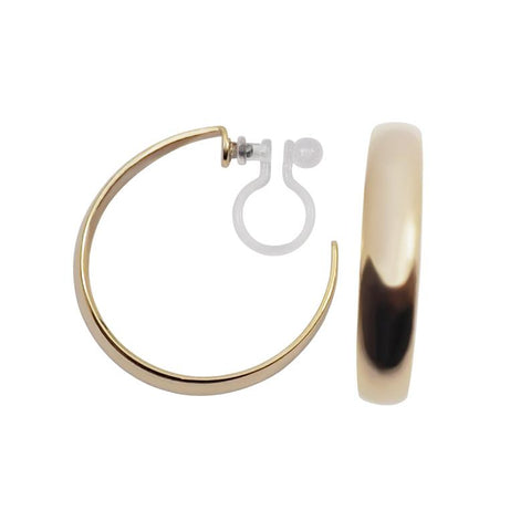 Gold Rounded Invisible Clip On Hoop Earrings - Miyabi Grace