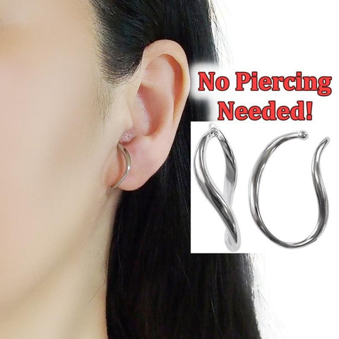 comfortable-pierced-look-Miyabi-Grace-Silver-Organic-Shaped-HoopEar-Cuff-Clip-On-Earrings