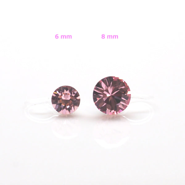 Light rose Swarovski crystal invisible clip on stud earrings - Miyabi Grace