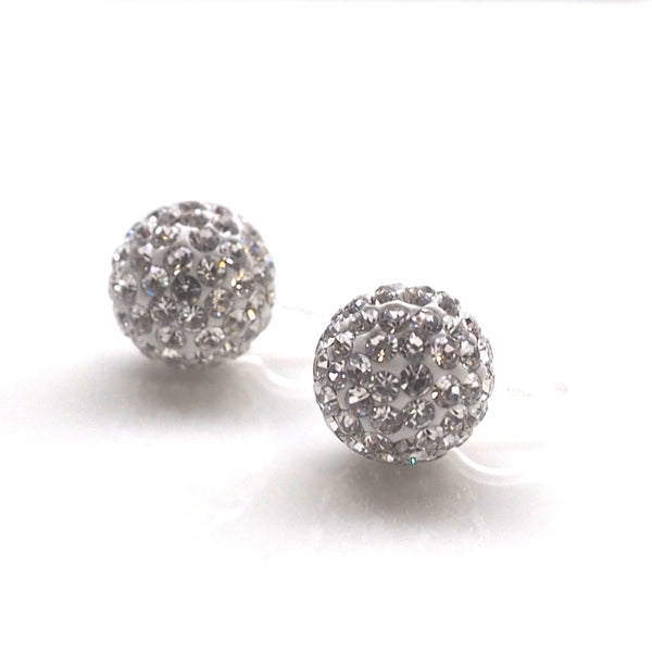 Rhinestone pave ball invisible clip on earrings - Miyabi Grace